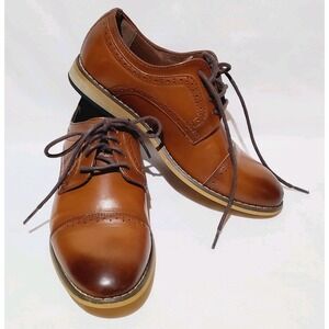 Stacy Adams Boys Size 3 M Cognac Oxford Dress Shoes Round Toe Leather Upper